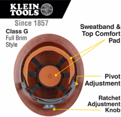 KONSTRUCT Series Full-Brim Hard Hat, Class G, 6-Point, Rechargeable Headlamp Included