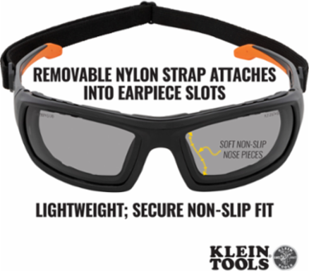 Professional Full-Frame Safety Glasses, Gray Lens, ANSI Z87.1, UV Protection