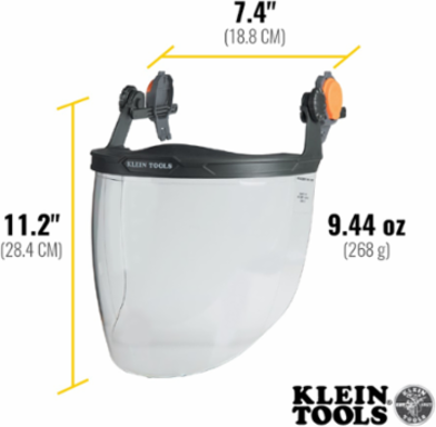 Cap-Style Hard Hat Face Shield, Clear, Polycarbonate, 0.08 Inch Thickness