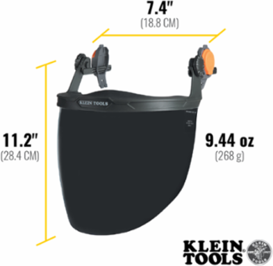 Safety Face Shield with Gray Tint, Polycarbonate, 9.2 Inch Length, ANSI Z87.1+