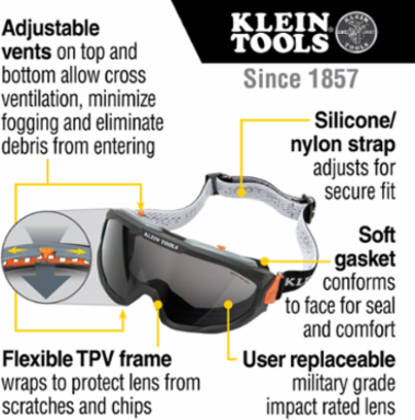 Professional Tinted Safety Goggles - 3.6 Inch Height, 99.9% UV Protection
