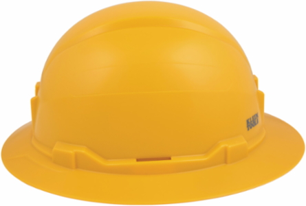 Non-Vented Full Brim Hard Hat, Yellow, Class E, 6.5-8 Hat Size, Ratchet Suspension