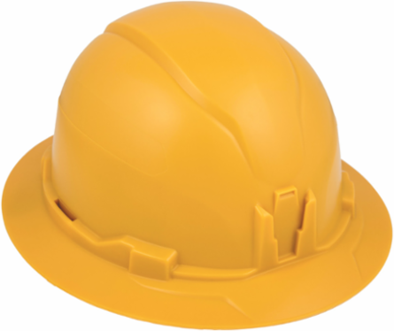 Non-Vented Full Brim Hard Hat, Yellow, Class E, 6.5-8 Hat Size, Ratchet Suspension