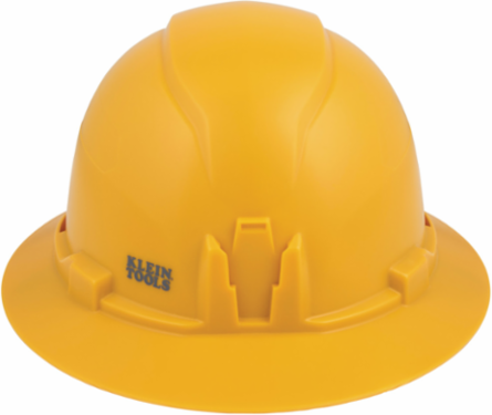 Non-Vented Full Brim Hard Hat, Yellow, Class E, 6.5-8 Hat Size, Ratchet Suspension