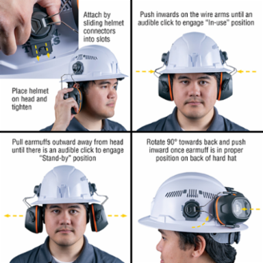 Full Brim Hard Hat Earmuffs, NRR 26dB, ABS Plastic, Comfortable Fit