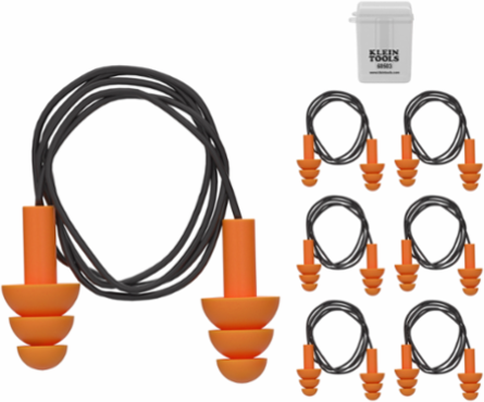 Corded Earplugs, Universal Size, NRR 25 dB, Triple Flanged Design, 6 Pairs