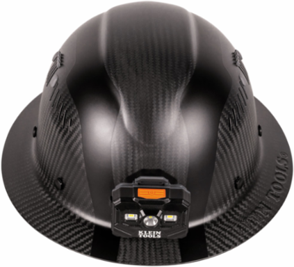 Carbon Fiber Full Brim Hard Hat with Headlamp, 6-Point Suspension, 1.263 lbs