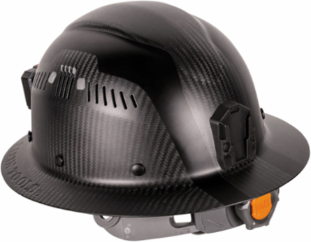 Carbon Fiber Full Brim Hard Hat with Headlamp, 6-Point Suspension, 1.263 lbs