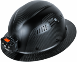 Carbon Fiber Full Brim Hard Hat with Headlamp, 6-Point Suspension, 1.263 lbs