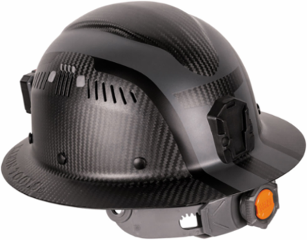 Carbon Fiber Full Brim Hard Hat with Rechargeable 300 Lumen Headlamp, Size 6.5-8 Inch