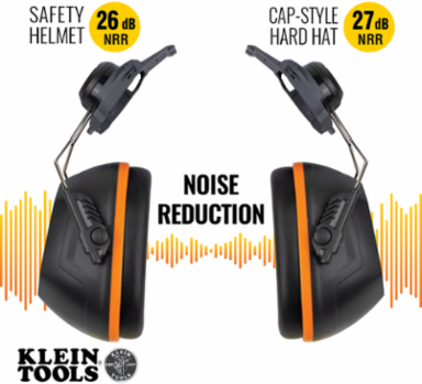 Cap Style Hard Hat Earmuffs, NRR 27dB, ABS Plastic, 3.9 Inch Width, 2.6 Inch Height