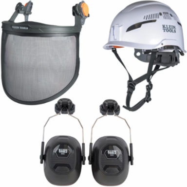 Forestry Safety Kit - Type 2 Vented Helmet, Mesh Face Shield, Earmuffs, 3 Pieces