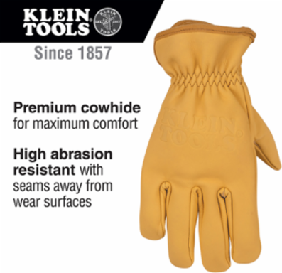 Cowhide Leather Work Gloves, Large - High Abrasion Resistance, Dual Layer Palm