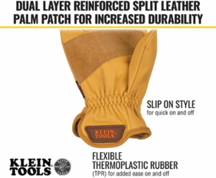 Cowhide Leather Work Gloves, Large - High Abrasion Resistance, Dual Layer Palm