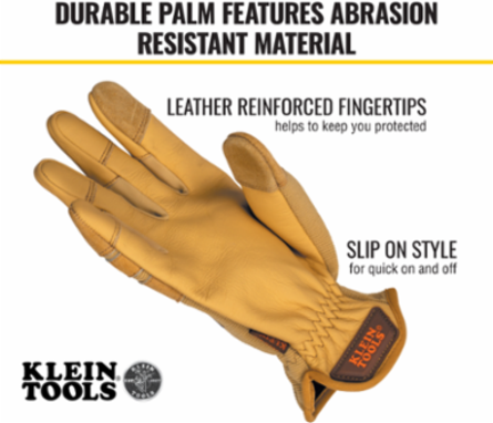 Leather Work Gloves X-Large, Cowhide Leather, 10.4 Inch Length, 4.5 Inch Width