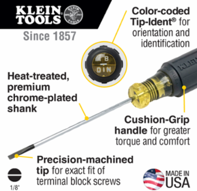 1/8 Inch Terminal Block Screwdriver, Steel, 7.75 Inch Length