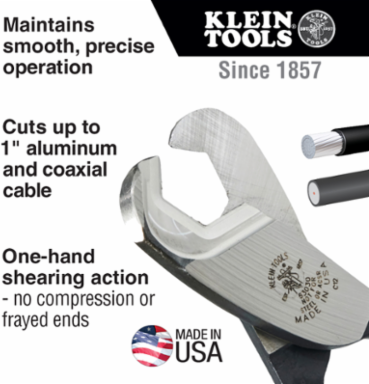 Cable Cutter 1-Inch Capacity, Lightweight, Plastic-Dipped Handles