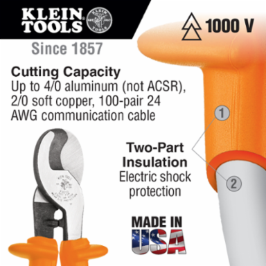 Insulated Cable Cutter 4/0 Aluminum Cutting Capacity, 1.040 lbs Weight