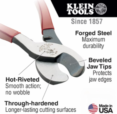 High-Leverage Cable Cutter, 1.06 Inch Jaw Capacity, Cuts 4/0 Aluminum & 2/0 Copper