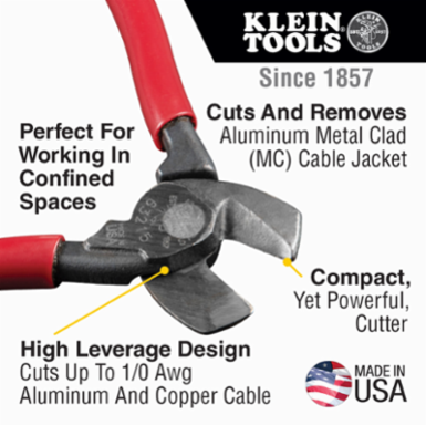 High-Leverage Compact Cable Cutter Up to 1/0 AWG Cutting Capacity, 6.6 Inch Length