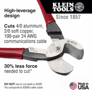 High-Leverage Cable Cutter, Cuts 4/0 Aluminum & 2/0 Copper, 9.07 Inch Length