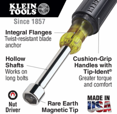 3/8 Inch Magnetic Tip Nut Driver 6 Inch Shaft, Cushion-Grip Handle