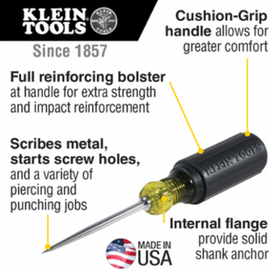 Cushion-Grip Scratch Awl, 3.5 Inch Shank Length, Heavy-Duty, Made in USA