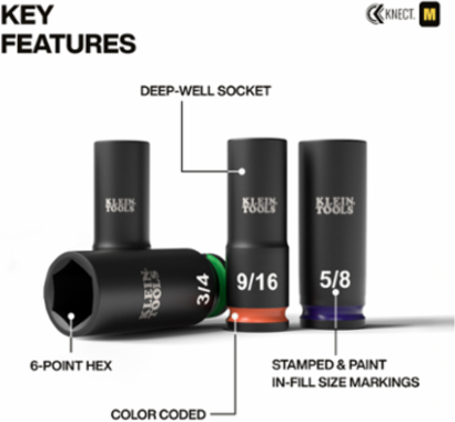 KNECT™ Deep-Well 3/8-Inch Drive Impact Socket Set, SAE, 9-Piece