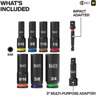KNECT™ Deep-Well 3/8-Inch Drive Impact Socket Set, SAE, 9-Piece