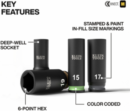 KNECT™ Deep-Well 3/8-Inch Drive Impact Socket Set, Metric, 9-Piece