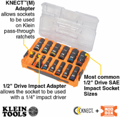 KNECT™ 1/2-Inch Drive Deep Well Impact Socket Set, SAE, 14-Piece