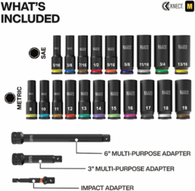 KNECT™ Deep-Well 3/8-Inch Drive Socket Set, SAE and Metric, 23-Piece