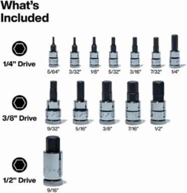 Knurled Hex Bit Socket Set, SAE, 13-Piece
