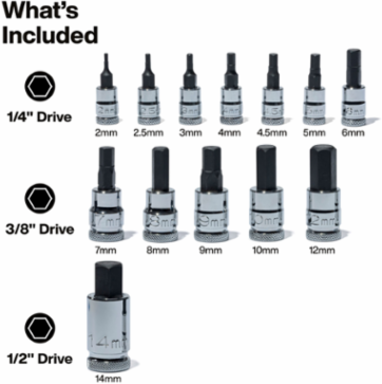 Knurled Hex Bit Socket Set, Metric, 13-Piece