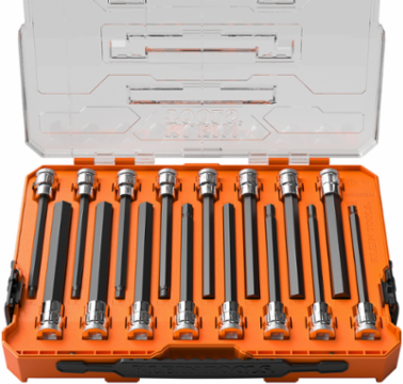 Long Hex Bit Socket Set, SAE and Metric, 16-Piece