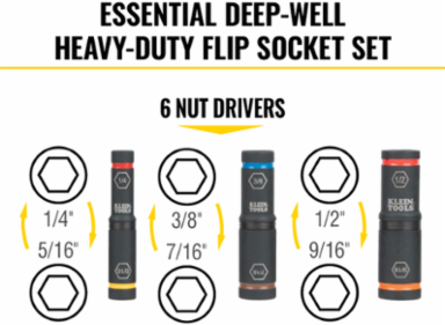 KNECT™ Essential Deep-Well Heavy-Duty Flip Socket Set, SAE 7-Piece