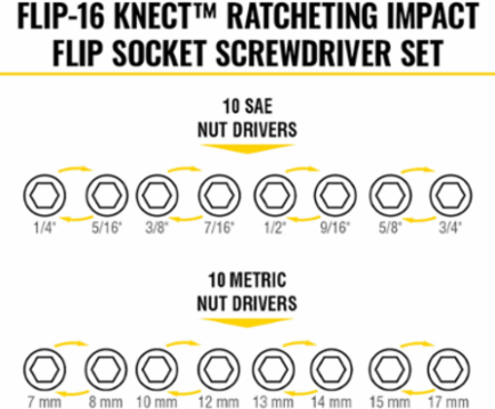 Flip-16 KNECT™ Ratcheting Impact Flip Socket Screwdriver Set