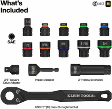 KNECT™ 3/8-Inch Drive Impact-Rated Pass Through Socket Set, 15-Piece
