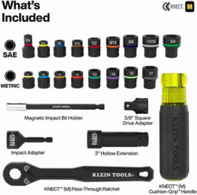 KNECT™ Essential Pass Through Impact Socket Set, SAE, Metric, 28-Piece