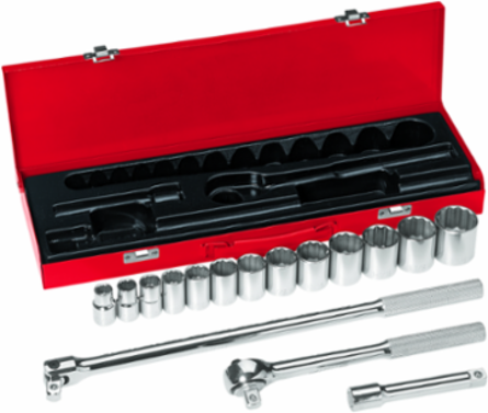 16-Piece 1/2 Inch Drive Socket Wrench Set with 12-Point Sockets