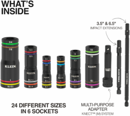 KNECT™ Quad-24 Heavy-Duty Impact Flip Sockets, SAE and Metric, 9-Piece