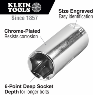 7/16 Inch Deep 6-Point Socket, 3/8 Inch Drive, Forged Alloy Steel
