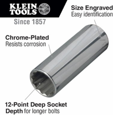 9/16 Inch Deep 12-Point Socket, 1/2 Inch Drive, Forged Alloy Steel