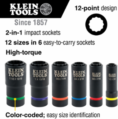 Impact Socket Set, 1/2 Inch Drive, 6-Piece with 12-Point Design