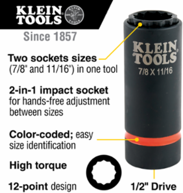 2-in-1 Impact Socket 1/2-Inch Drive, 7/8 x 11/16-Inch, 12-Point Design