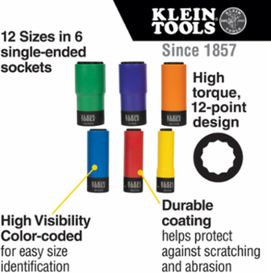 Coated Socket Set, 12-Point, 6-Piece