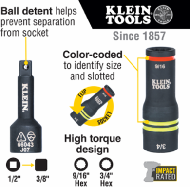 3-in-1 Flip Impact Socket, 9/16 Inch & 3/4 Inch, 1/2 Inch Drive, Impact Rated