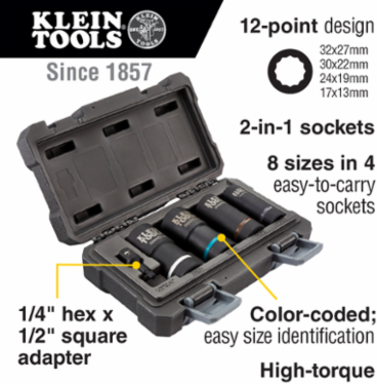 2-in-1 Metric Impact Socket Set, 5-Piece, 1/2" Drive, 12-Point Design