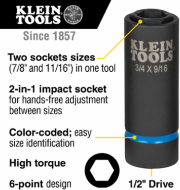 Impact Socket 7/8 x 11/16 Inch, 6-Point, 1/2 Inch Drive, 4140 Steel