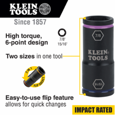 Flip Impact Socket, 15/16 Inch & 7/8 Inch Sizes, 1/4 Inch Hex Drive, Impact Rated